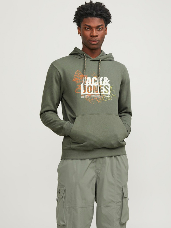 Jack & Jones Zelena moška jopa s kapuco Jack & Jones Map