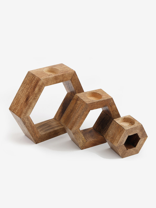 SIFCON SIFCON Šestkotni leseni set treh svečk za čajno svečko