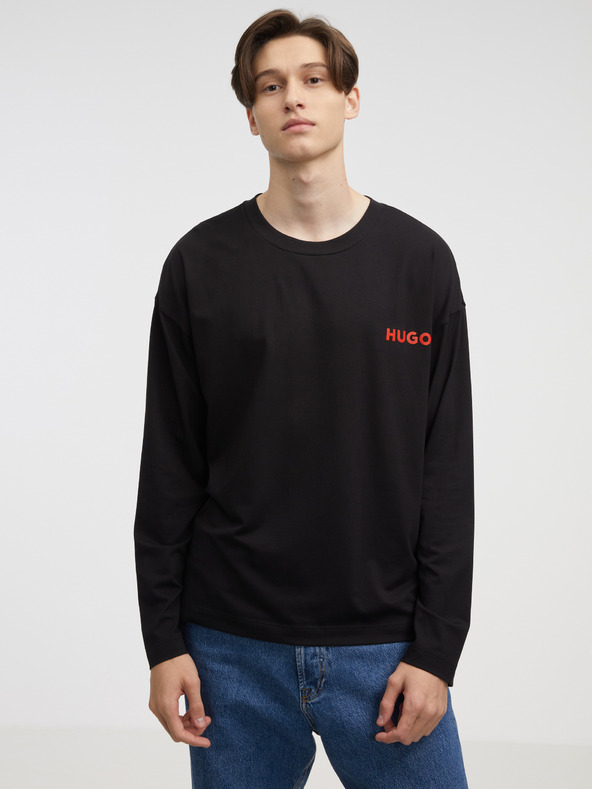 HUGO Črna moška majica z dolgimi rokavi HUGO