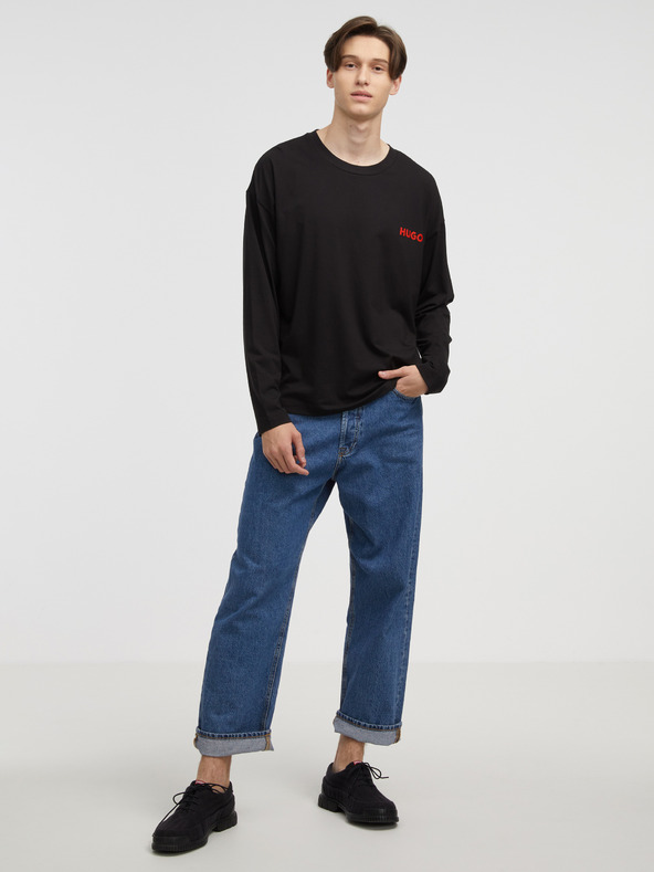 HUGO Črna moška majica z dolgimi rokavi HUGO