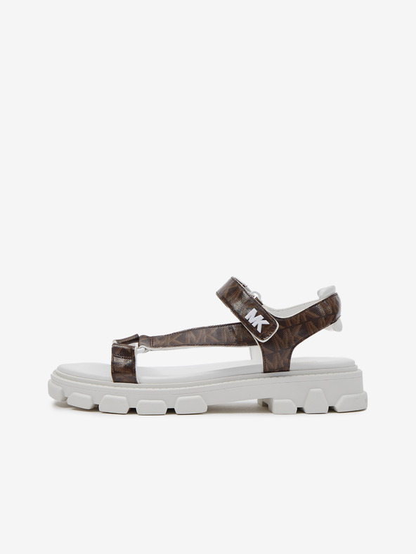 Michael Kors Beli in rjavi Michael Kors Ridley ženski sandali z vzorcem