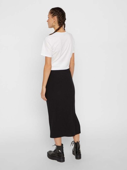 Pieces Črno rebrasto midi krilo z razporkom Pieces Kylie