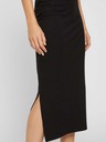 Pieces Črno rebrasto midi krilo z razporkom Pieces Kylie
