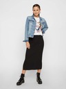 Pieces Črno rebrasto midi krilo z razporkom Pieces Kylie