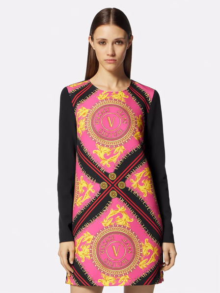 Versace Jeans Couture Črno-rožnata ženska vzorčasta obleka Versace Jeans Couture