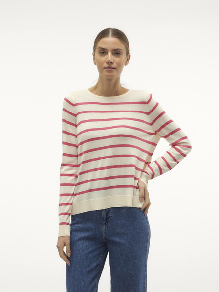 Vero Moda Roza in krem ženski črtasti pulover Vero Moda Nova