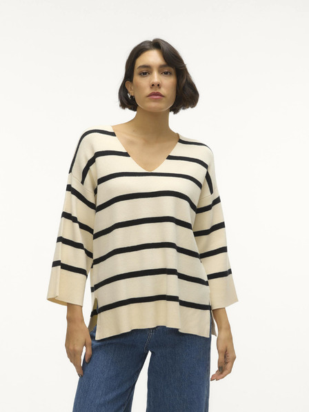 Vero Moda Črno-kremast ženski črtast pulover Vero Moda Saba