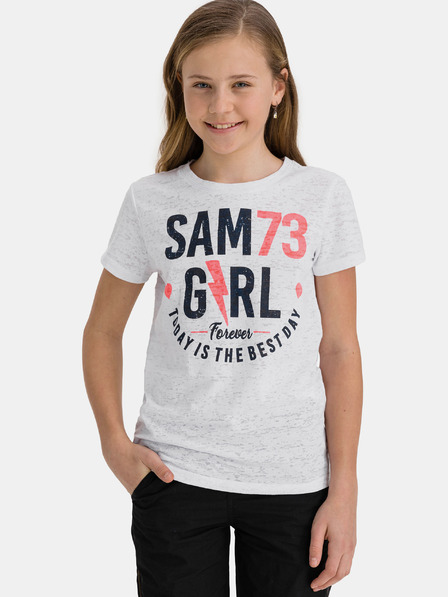 Sam 73 Bela dekliška majica s potiskom SAM 73