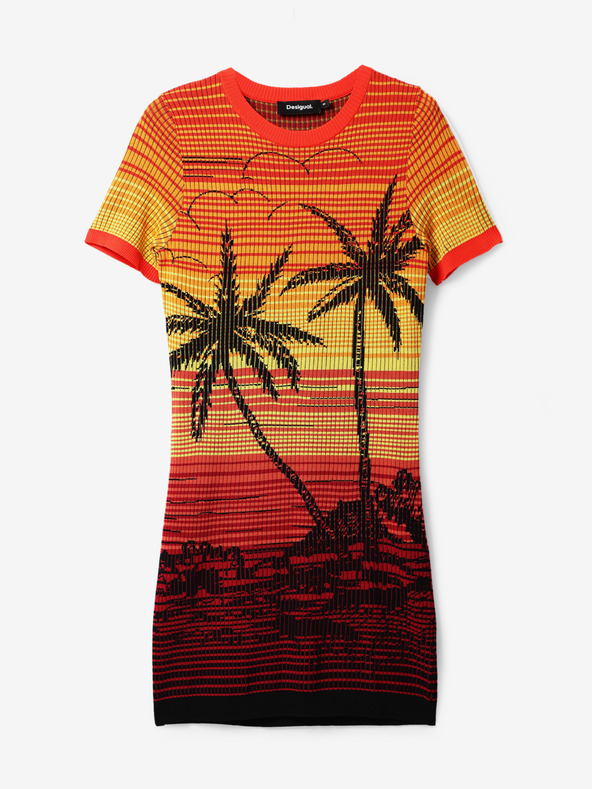 Desigual Rumena in oranžna ženska obleka Desigual Bipalmeri