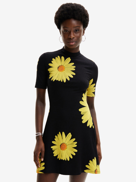 Desigual Desigual Margaritas rumeno-črna ženska cvetlična obleka