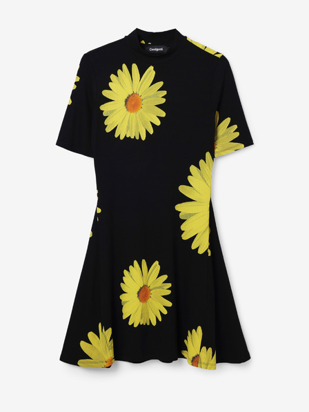 Desigual Desigual Margaritas rumeno-črna ženska cvetlična obleka