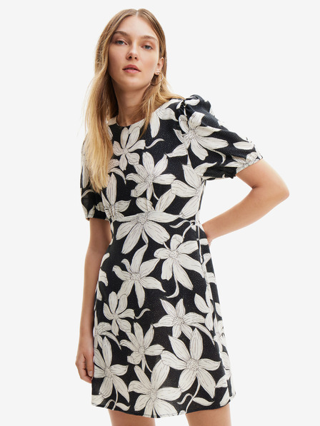 Desigual Desigual Nashville belo-črna ženska cvetlična obleka