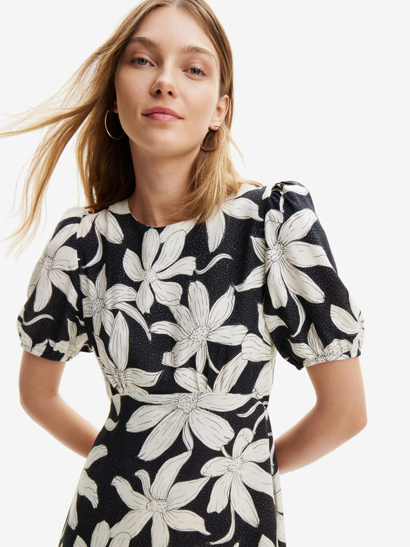 Desigual Desigual Nashville belo-črna ženska cvetlična obleka