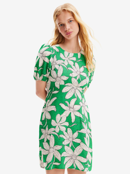 Desigual Desigual Nashville belo-zelena ženska cvetlična obleka