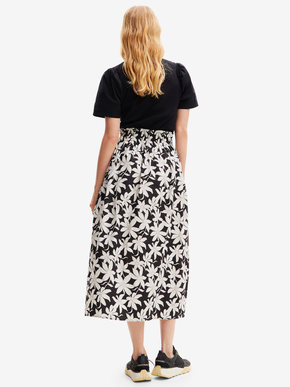 Desigual Desigual Marlon belo-črna ženska cvetlična midi obleka