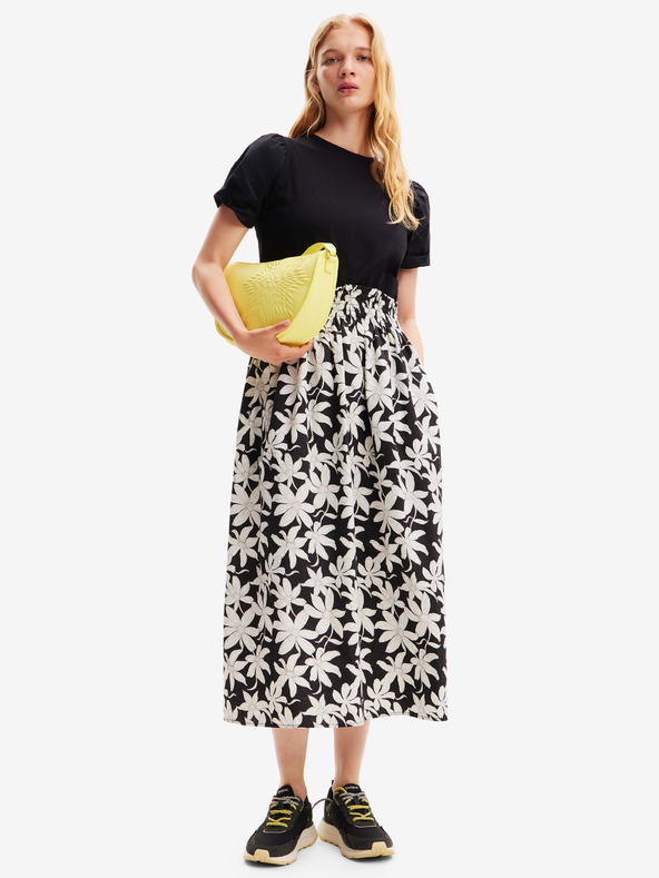 Desigual Desigual Marlon belo-črna ženska cvetlična midi obleka