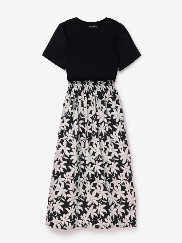 Desigual Desigual Marlon belo-črna ženska cvetlična midi obleka