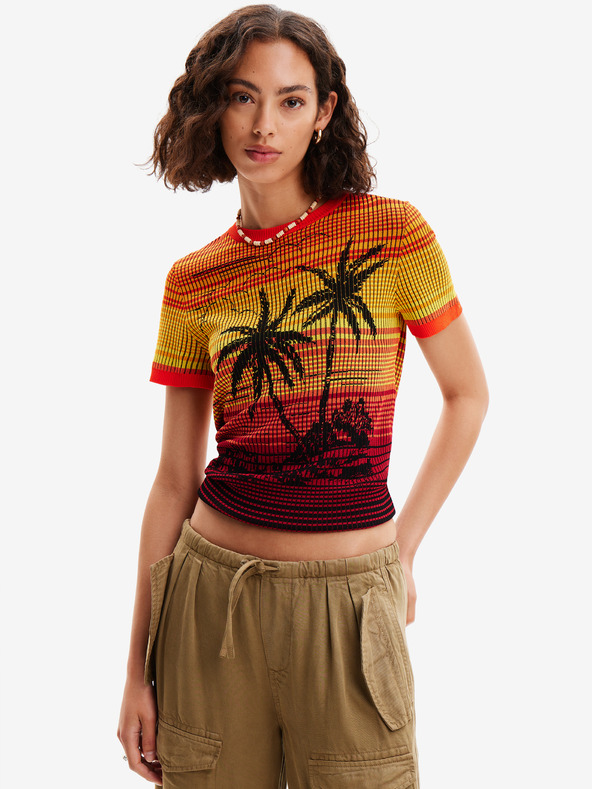 Desigual Rumena in oranžna ženska pletena majica Desigual Dubai