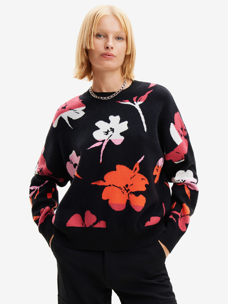 Desigual Rdeče-črn ženski cvetlični pulover Desigual Luca