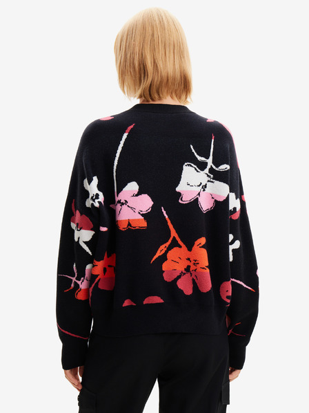 Desigual Rdeče-črn ženski cvetlični pulover Desigual Luca