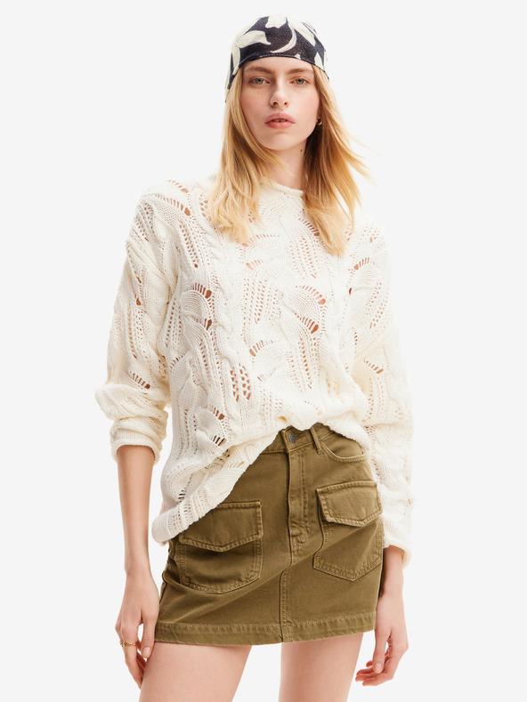 Desigual Desigual Milano kremasta ženska jopica iz volnene mešanice