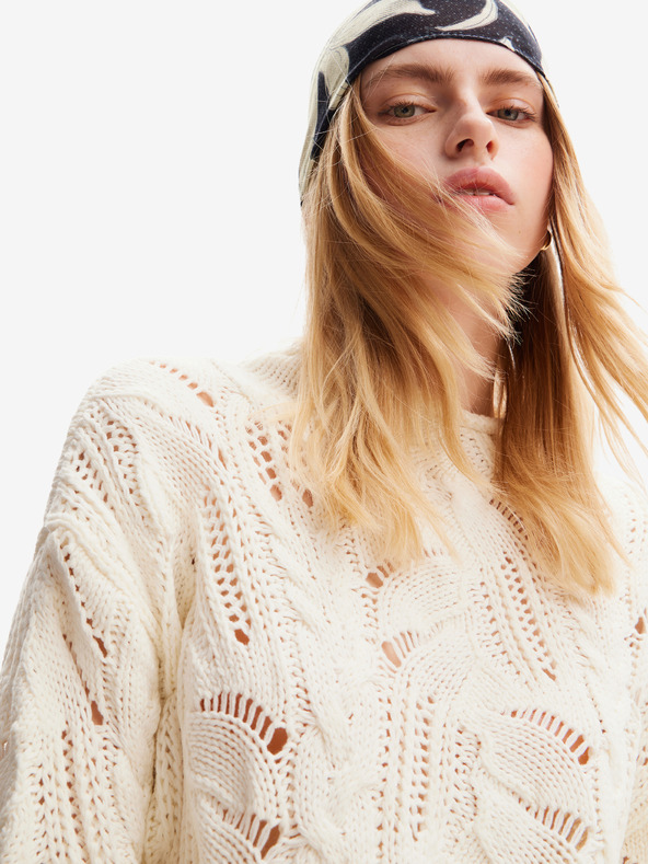 Desigual Desigual Milano kremasta ženska jopica iz volnene mešanice