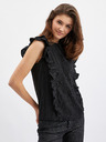 Orsay Črna ženska majica z volančkom ORSAY