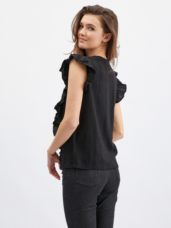 Orsay Črna ženska majica z volančkom ORSAY