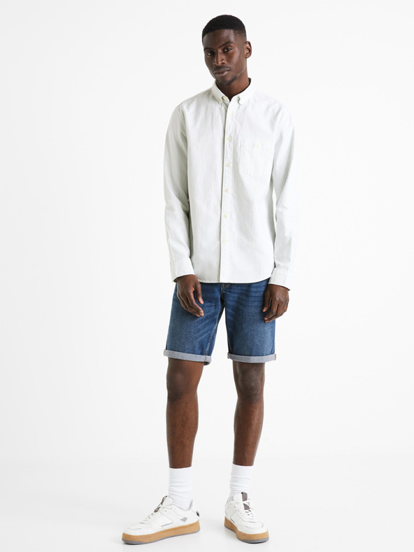 Celio Svetlo zelena moška črtasta srajca Celio Caoxfordy