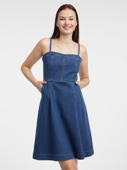 Orsay Temno modra ženska denim obleka ORSAY