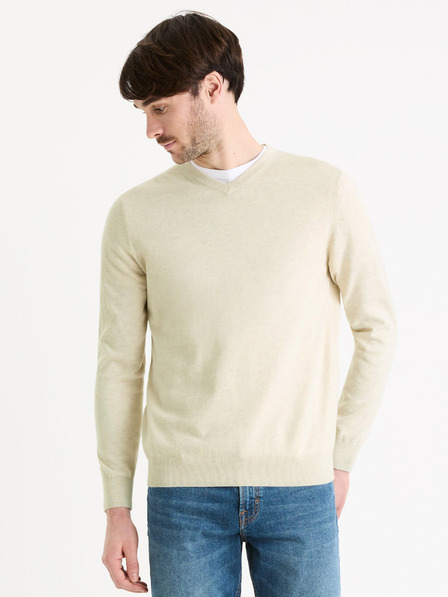 Celio Krem moški osnovni pulover Celio Decotonv
