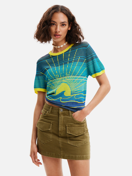 Desigual Rumeno-modra ženska pletena majica Desigual Sun