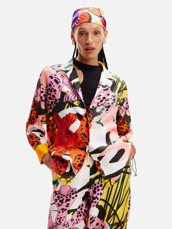 Desigual Rdeče-rožnata ženska vzorčasta svilena bluza Desigual Ericeira Lacroix
