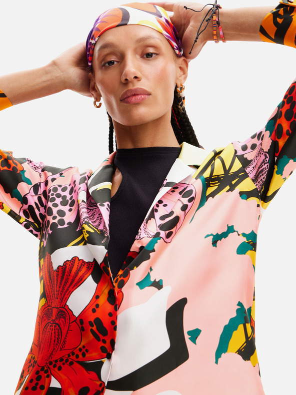 Desigual Rdeče-rožnata ženska vzorčasta svilena bluza Desigual Ericeira Lacroix