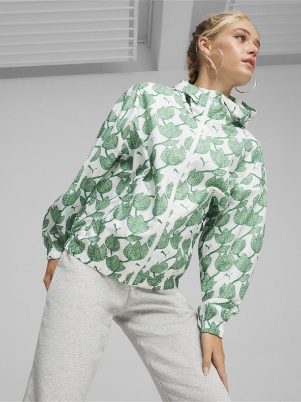 Puma Bela in zelena ženska lahka vzorčasta jakna Puma Blossom AOP Windbreaker