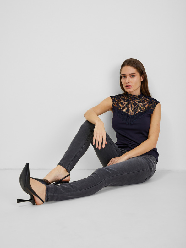 Orsay Temno modra ženska majica s čipkastim detajlom ORSAY
