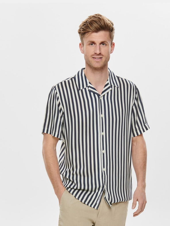 ONLY & SONS Temno modra črtasta srajca navadnega kroja ONLY & SONS Wayne