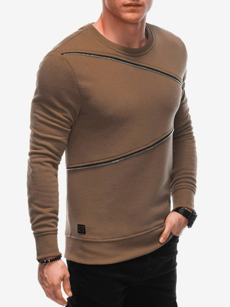 Ombre Clothing Rjava moška majica z okrasnimi zadrgami Ombre Clothing