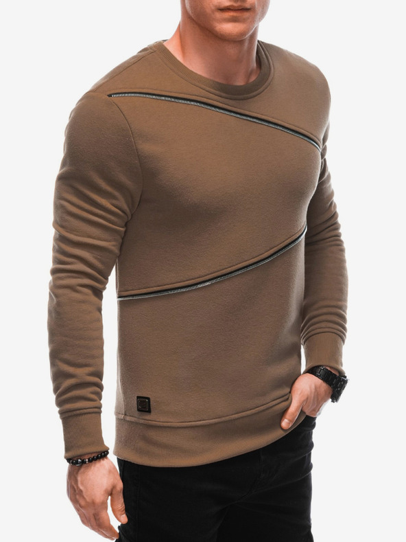 Ombre Clothing Rjava moška majica z okrasnimi zadrgami Ombre Clothing