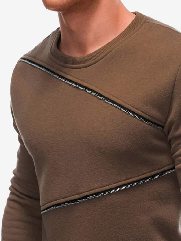 Ombre Clothing Rjava moška majica z okrasnimi zadrgami Ombre Clothing