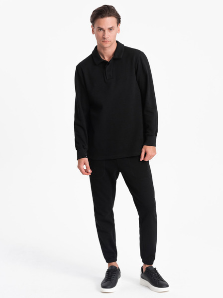 Ombre Clothing Črna moška jopa s polo ovratnikom + hlače Ombre Clothing