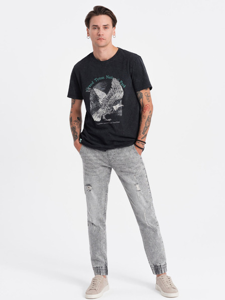 Ombre Clothing Svetlo sive moške raztrgane kavbojke Ombre Clothing