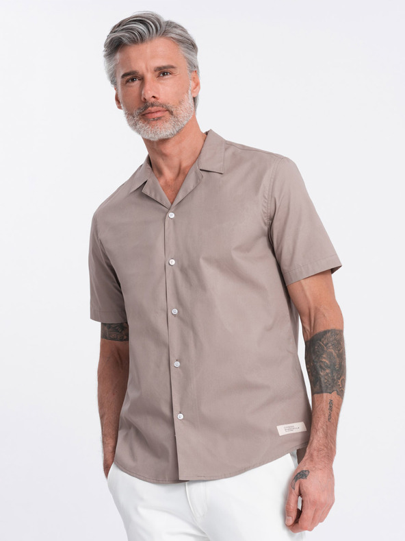 Ombre Clothing Rjava moška srajca s kratkimi rokavi Ombre Oblačila