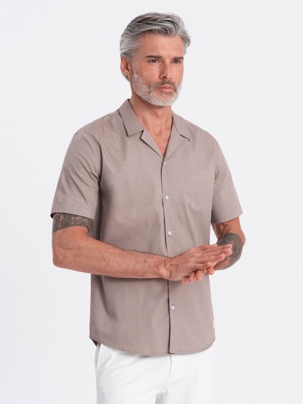 Ombre Clothing Rjava moška srajca s kratkimi rokavi Ombre Oblačila