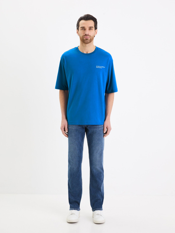 Celio Modra bombažna majica Celio Gesympa
