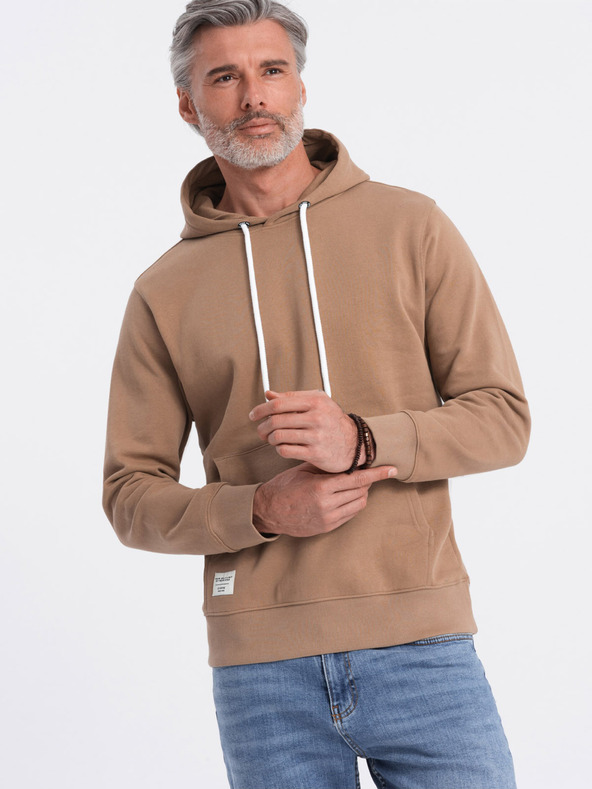 Ombre Clothing Rjava moška majica s kapuco, kenguru ovratnikom in kapuco Ombre Clothing