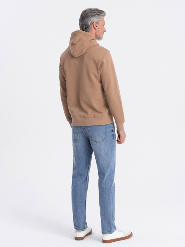 Ombre Clothing Rjava moška majica s kapuco, kenguru ovratnikom in kapuco Ombre Clothing