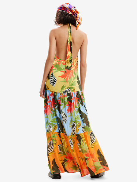 Desigual Rumena ženska cvetlična plaža Maxi obleka Desigual Tropi