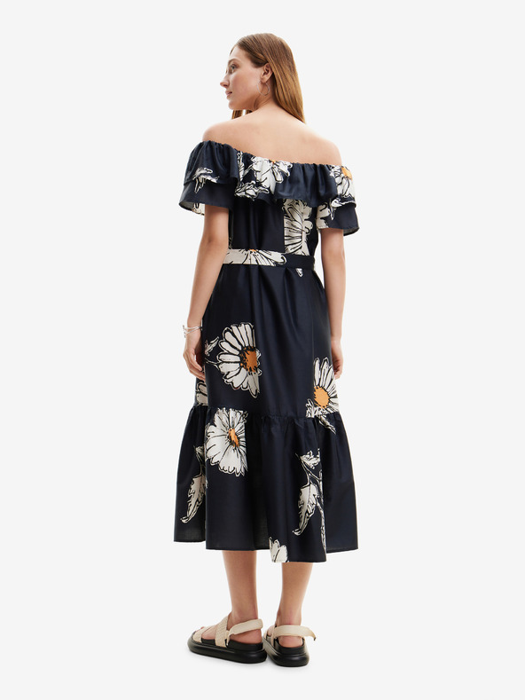 Desigual Črna ženska cvetlična midi obleka Desigual Georgeo