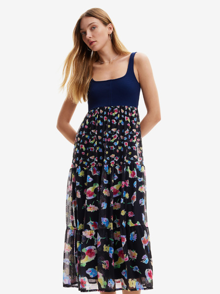 Desigual Temno modra ženska cvetlična maksi obleka Desigual Vancouver